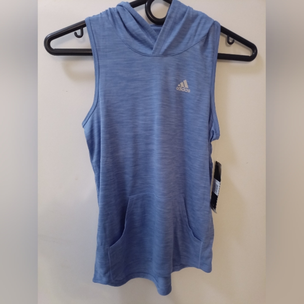 Adidas Purple Sleeveless Hoodie for Kids With Kangaroo Pocket Size Youth Large